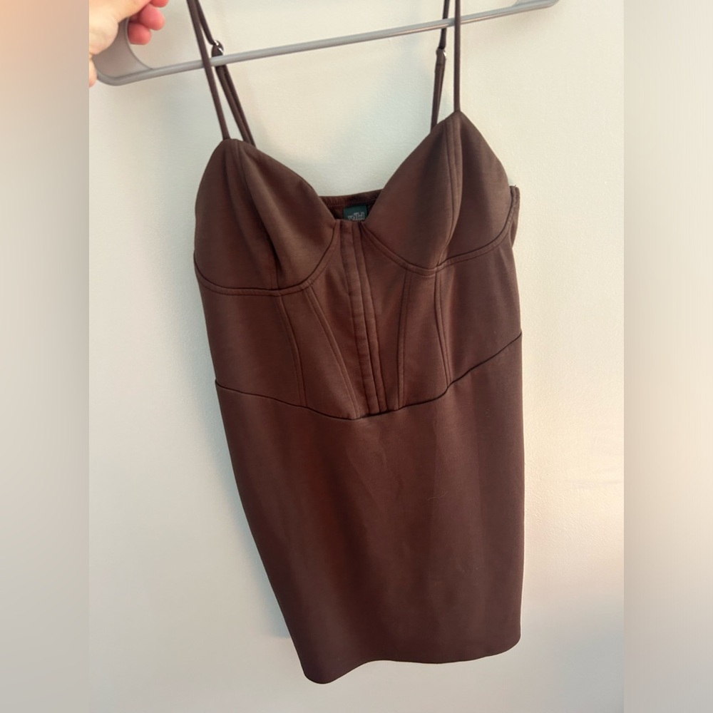 Dark Brown spaghetti strap mini dress with semi corset top